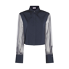 Brunello Cucinelli Black Cotton Blend Mesh Shirt In Blue