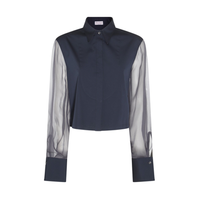 Brunello Cucinelli Black Cotton Blend Mesh Shirt In Blue