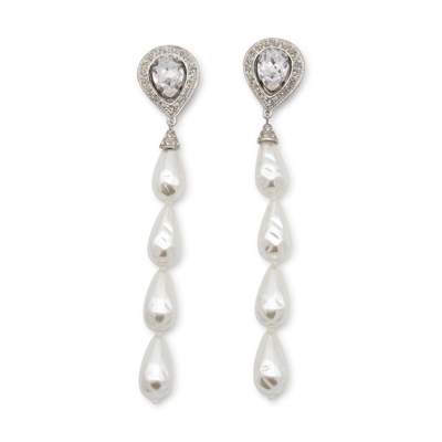 Alessandra Rich Faux Pearl Drop Earrings In Cry-silver