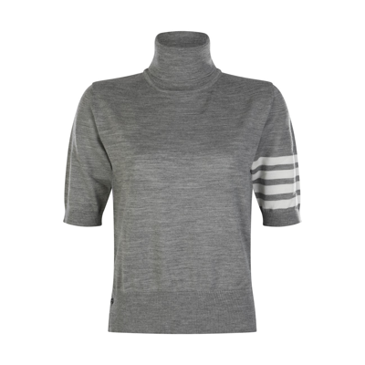 THOM BROWNE GREY AND WHITE WOOL BLEND JUMPER