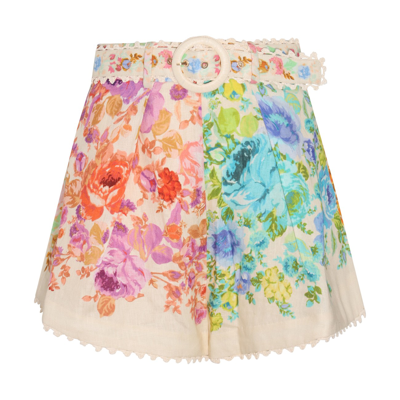 Zimmermann Raie Tuck Floral-print Linen Shorts In Multicolor