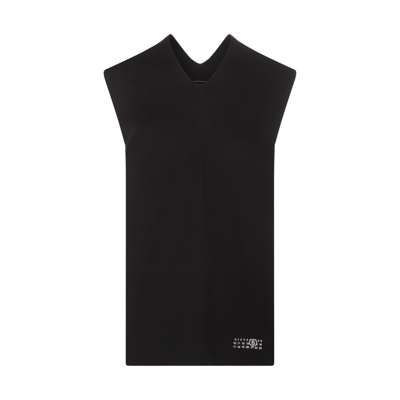 Mm6 Maison Margiela Black Cotton And Wool Blend Knitted Waistcoat