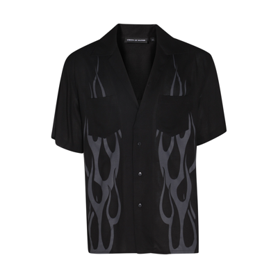 Vision Of Super Black Cotton Flames Shirt In <p>black Cotton Flames Shirt From  Featuring Short Sleeves, Button Closure, Regular F