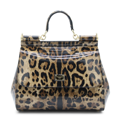 Dolce & Gabbana Leopard Leather Sicily Small Top Handle Bag In Animal Print