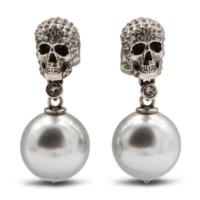 Alexander Mcqueen Silver-tone Skull Crystal Drop Earrings