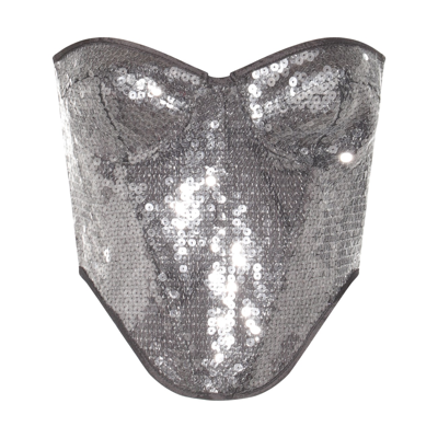 David Koma Grey Sweetheart Neck Squinned Top In Dark Gray