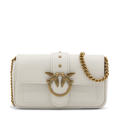 Pinko White Leather Love One Pocket Shoulder Bag In Brown