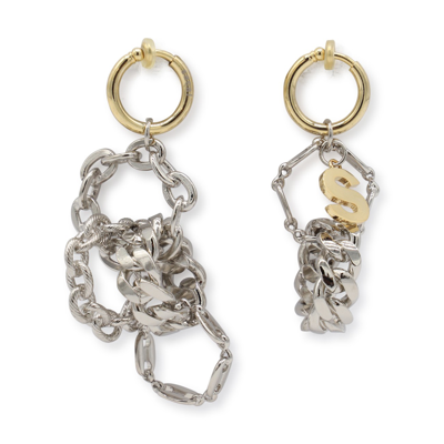 Sacai Silver Metal Chain Earrings