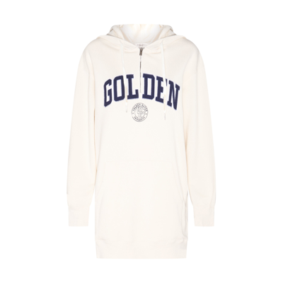 Golden Goose Varsity Logo Long Sleeve Hooded Sweatshirt Dress In Heritage White/blue