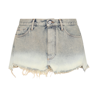 Off-white Light Blue Cotton Denim Laudry Shorts In Gray