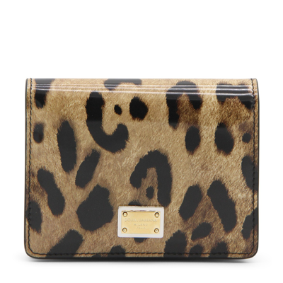 Dolce & Gabbana Beige And Black Leather Wallet In Animal Print