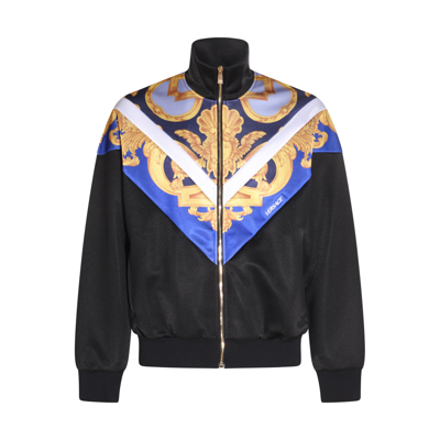 Versace Barocco-print Zipped Sweatshirt In Black
