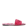 Dolce & Gabbana Flat Sandals With Dg Logo Cut-out And Maioliche Print In Leather In Ciclamino