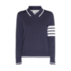THOM BROWNE NAVY BLUE AND WHITE VISCOSE BLEND POLO JUMPER
