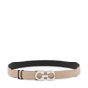 Ferragamo New Bisque And Black Leather Gancini Belt In Brown