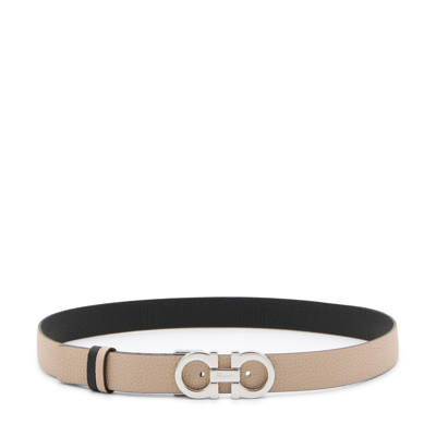 Ferragamo Gancini-buckle Reversible Leather Belt In Brown