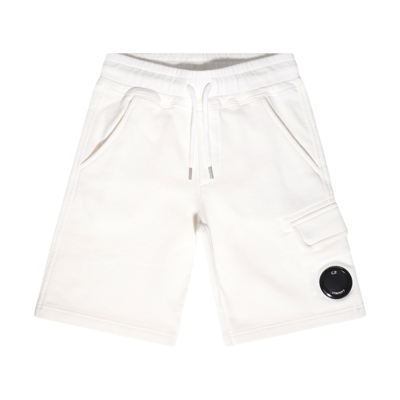 C.p. Company Kids White Basic Shorts In 103 Gauze White