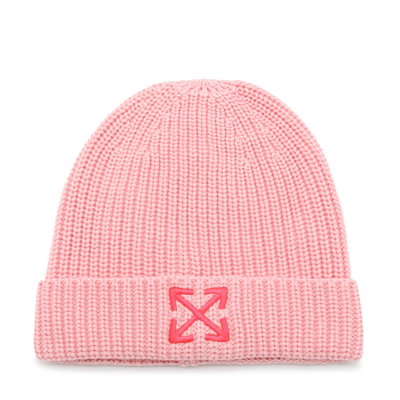 Off-white Kids' Knitted Arrows Logo Beanie In Pink