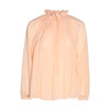 Lanvin Pleated-neckline Silk Blouse In Beige