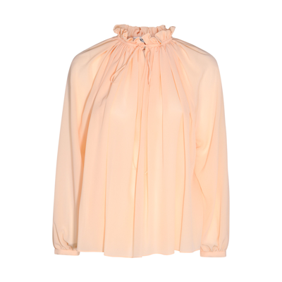 Lanvin Pleated-neckline Silk Blouse In Beige