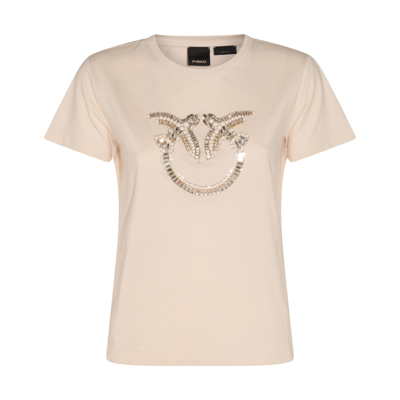 Pinko T-shirt With Crystal-embroidered Love Birds Logo In White