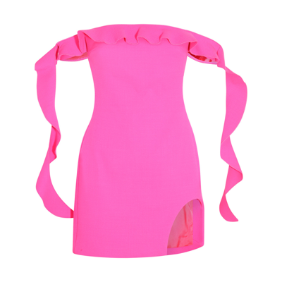 David Koma Off-the-shoulder Wool Crepe Mini Dress In Pink