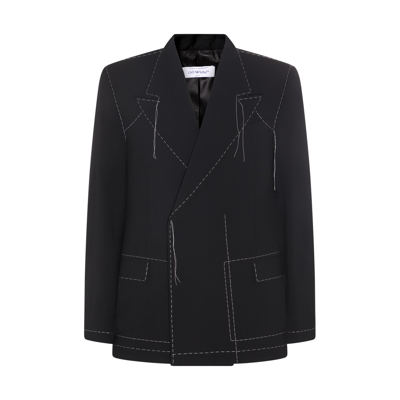 Off-white Black Double-breasted Blazer In Wool Blend In Negro
