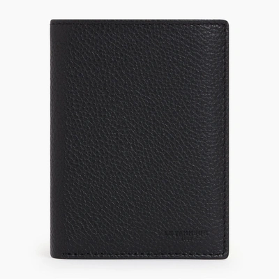 Le Tanneur Portefeuille Moyen Modèle Vertical Zippé 2 Volets Charles En Cuir Grainé In Black