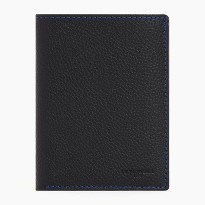 Le Tanneur Portefeuille Moyen Modèle Vertical Zippé 2 Volets Charles En Cuir Grainé In Black