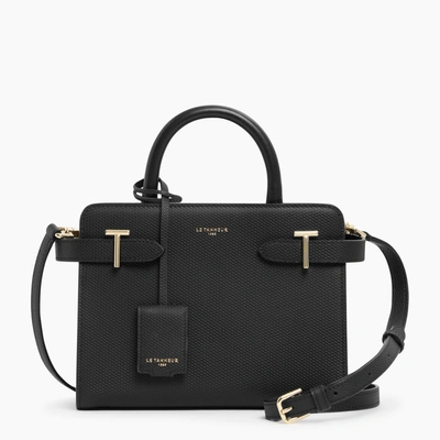 Le Tanneur Small Emilie T Signature Leather Handbag In Black