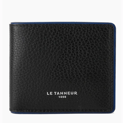 Le Tanneur Horizontal Flap Pocket Augustin Pebbled Leather Wallet In Black