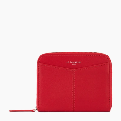 Le Tanneur Zipped Charlotte Smooth Leather Coin Purse And Removable Cardholder In Red