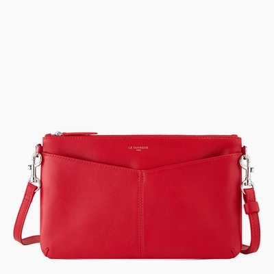 Le Tanneur Zipped Charlotte Smooth Leather Pouch With Removable Strap In Red