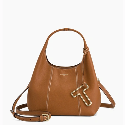 Le Tanneur Small Juliette Pebbled Leather Handbag In Brown