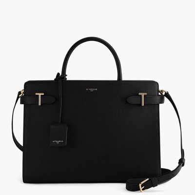 Le Tanneur Large Emilie T Signature Leather Handbag In Black
