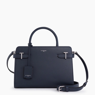 Le Tanneur Sans Couture Medium Handbag In Grained Leather In Blue
