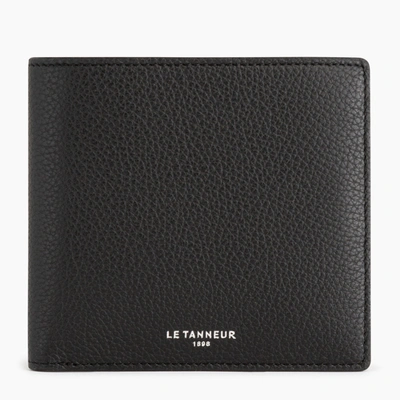 Le Tanneur Emile Card Case With Bill Pocket In Pebbled Leather In Black