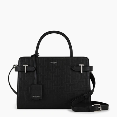 Le Tanneur Emilie Medium Handbag In Embossed T Leather In Black