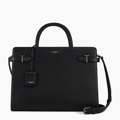 Le Tanneur Emilie Large Handbag In Pebbled Leather In Black