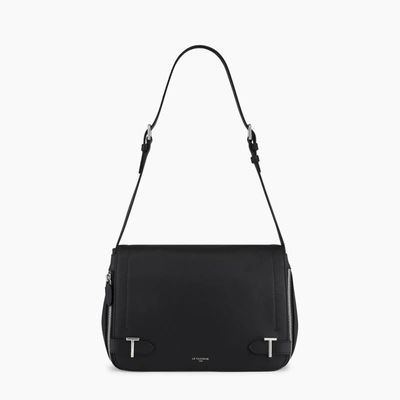 Le Tanneur Simone Medium-sized Bag With Crossbody Strap In Pebbled Leather In Black