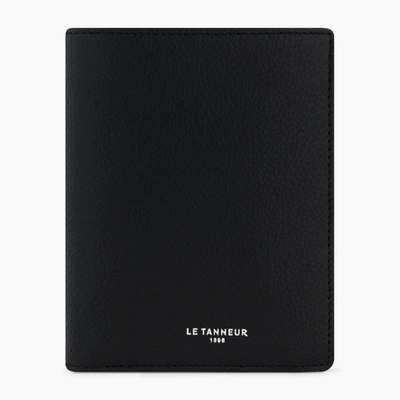 Le Tanneur Emile Vertical, Zipped Wallet With 2 Gussets In Pebbled Leather In Black