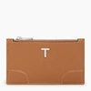 Le Tanneur Romy Zipped Card Case In Pebbled Leather In Brown