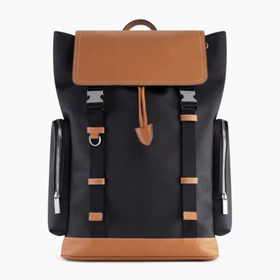 Le Tanneur Maurice Backpack With Flap Closure In Coated Canvas In Black