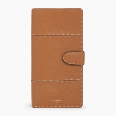 Le Tanneur Juliette Checkbook Cover In Pebbled Leather In Brown