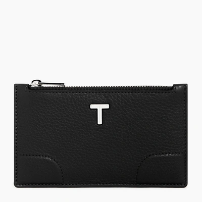 Le Tanneur Romy Zipped Card Case In Pebbled Leather In Black