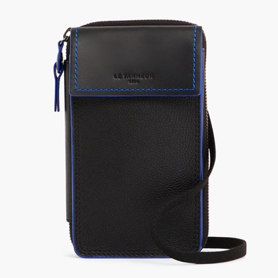 Le Tanneur Zipped Phone Pouch Around The Neck Alexis In Grained Leather In Black