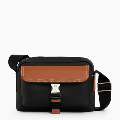 Le Tanneur Maurice Small Bag With Crossbody Strap In Coated Canvas In Black