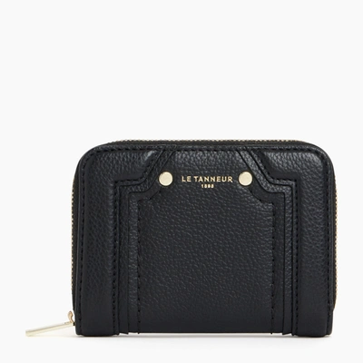 Le Tanneur Ella Zipped Card Holder In Grained Leather In Black