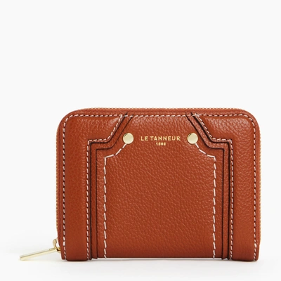 Le Tanneur Ella Zipped Card Holder In Grained Leather In Brown