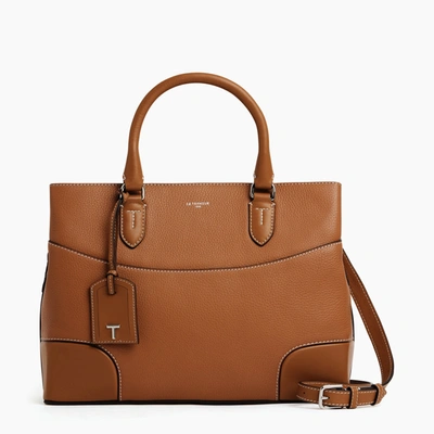 Le Tanneur Romy Large Smooth Grained Leather Handbag In Brown